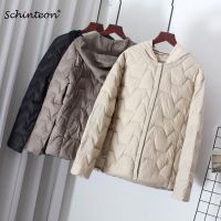 ZZOOI Schinteon Women Ultra Light Down Jacket with Knitted Hood Casual Short Coat Thin Inner Bottoming Garment Spring Autumn Outwear