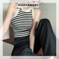 HUAYANG01 [2023 new HOT FASHION] lazlook ฤดูร้อนลายถักผู้หญิงรอบคอแขนกุด Slim Crop TOP