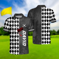 -custom 2023 New NEW 2023 Name Golf Shirt, Golf Black And White Argyle Polo Shirt, Golfers Polo(free Name Logo Custom) cheap