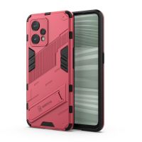 สำหรับ OPPO Realme 9 Pro + Punk Armor 2 In 1 PC + TPU เคสโทรศัพท์กันกระแทกพร้อมที่วางที่มองไม่เห็น (สีแดงอ่อน)