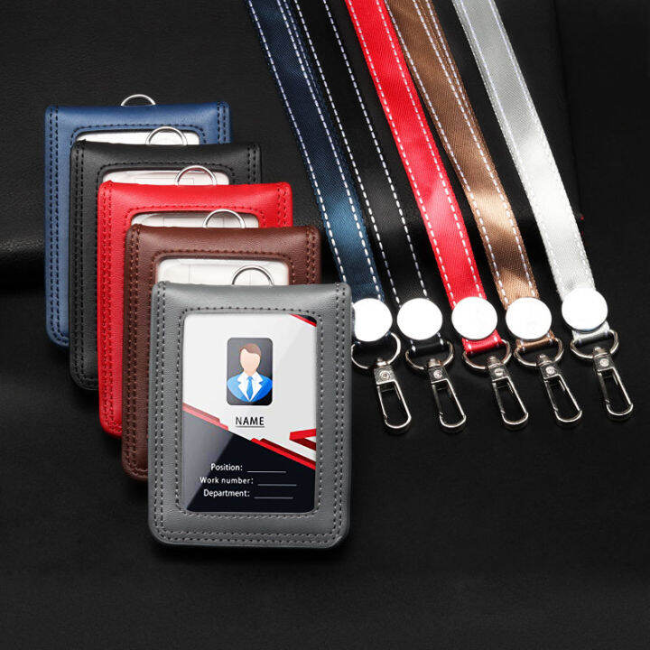 NEW Genuine Leather Id Card Badge Holder with Lanyard Chest Card Name ...