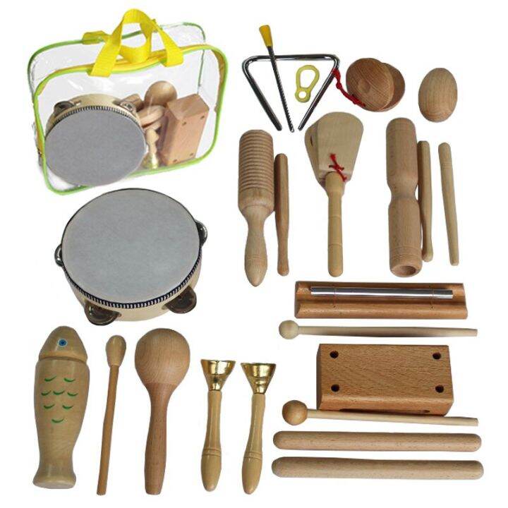 Log Percussion Instrument ชุดของเล่นไม้ค้อนทรายกลอง Double Sound Tube