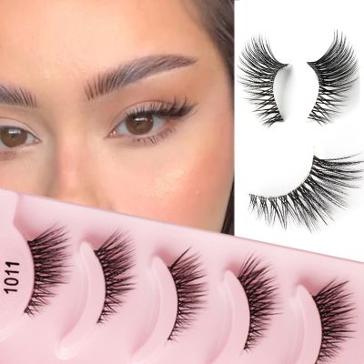 5/10Pairs Half Eey Lashes Transparent Stalk Invisible Band New Faux Mink Lashes Reusable 3D False Eyelashes Natural Fluffy