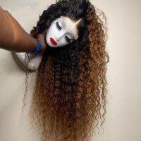 Kinky Curly Wigs Highlight Curly 13X4X1 T Part Lace Wigs Dark Root Ombre Brown Honey Blonde Synthetic Wigs Pre Plucked Baby hair [ Hot sell ] ea1voy