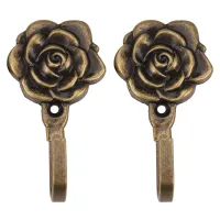 2Pcs Metal Rose Flower Curtain Tie Back Tieback Holders Wall Hooks Decor