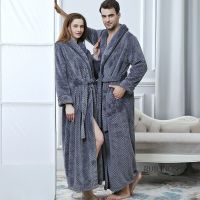 HOT★ผู้ชายฤดูหนาวยาวพิเศษความร้อนปะการังขนแกะเสื้อคลุมอาบน้ำหนา Flannel Warm Robe คนรัก Dressing Gown ผู้หญิง Night Kimono Robes