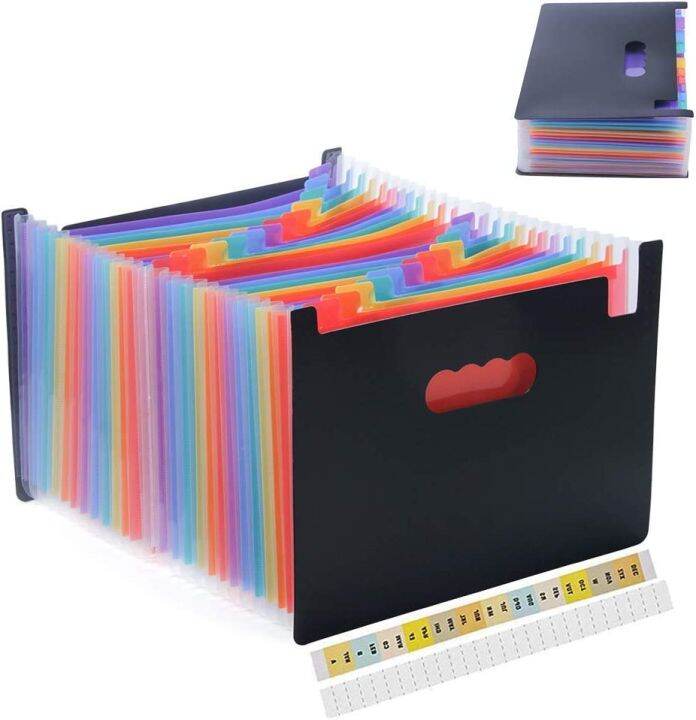 Expanding File Folder with LID Cover - 24 Pockets Rainbow A4 Letter ...