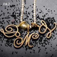 D&amp;Z Cursive Letter Pendant With Tennis Chain Fashion Gold Silver Color Charm Necklace For Men Women Hip Hop Rock Jewelry Gift