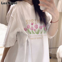 Laz Nigori เสื้อยืดแขนสั้นลายดอกไม้สำหรับผู้หญิง,เสื้อสไตล์อเมริกันทรงหลวมฤดูร้อน