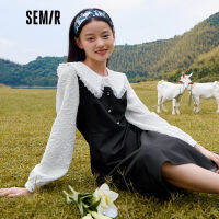 Semir ชุดผู้หญิงสีดำและสีขาวเย็บเนื้อพร็อพ2022ฤดูใบไม้ร่วงใหม่ความคมชัดสี Midi ชุดสไตล์อ่อนโยน