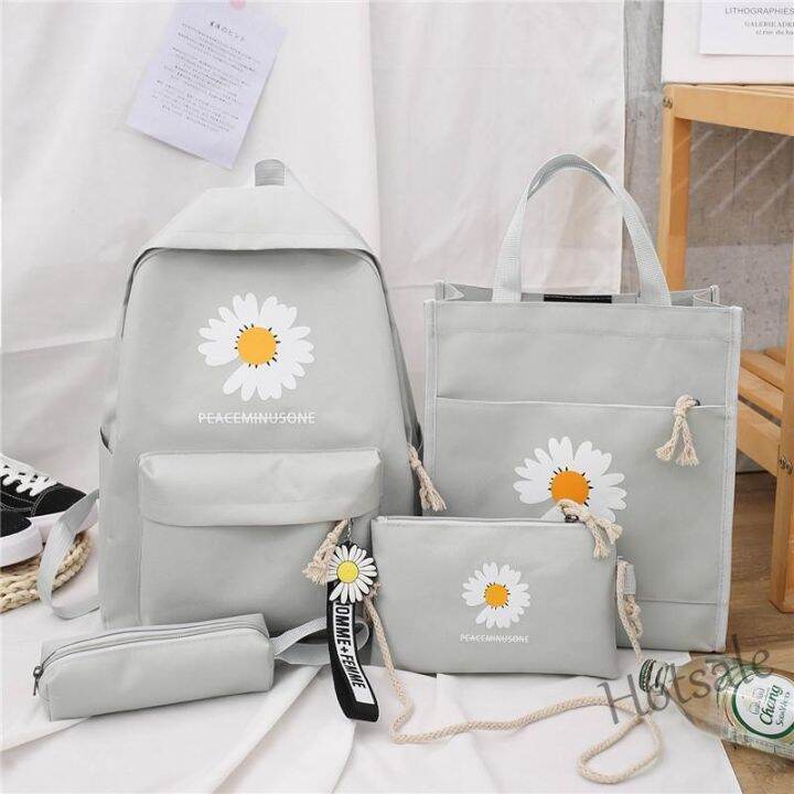 hot-sale-c16-4-in-1-backpack-set-daisy-canvas-school-student-galas-sekolah-bag-women-handbag-sling-bag-crossbody-tote-beg-pen-case-travel-shoulder-wanita-bahu-tangan-beg-korean-fashion-bag