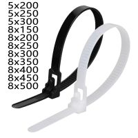 30PCS Detachable Nylon Strap Black 5mm 8mm Reusable Self-locking Strap Retractable Zipper Strap Fixed Strap Black 5*200 5*300 Cable Management