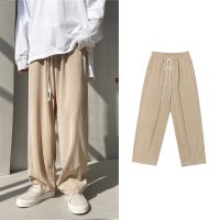 COD SDFGERTERT 【Plus Size】M-3XL Drape Ice Silk Pants Mens Korean Style Trend All-match Straight Wide-leg Pants Unisex Loose Ankle Length Trousers Casual Harajuku Couple Oversized Pant for Men