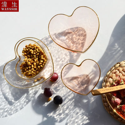 White And Pink Color Heart Shaped Crystal Glass Gold Rim Bowl Breakfast Fruit Oatmeal Salad Rice NoddleBowl Household Dinnerware