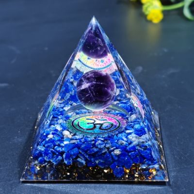 ；。‘【； Energy Generator Orgone Pyramid Amethyst Peridot Healing Natural Crystal Reiki Chakra Generator Orgonite Pyramid Meditation Tool