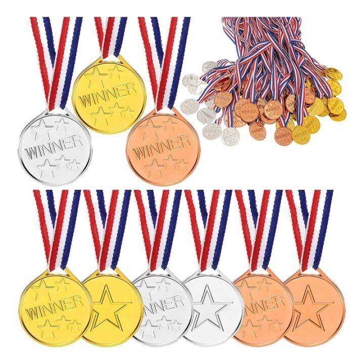 100 Pieces Kids Plastic Winner Award Medals Winner Medals Gold Silver