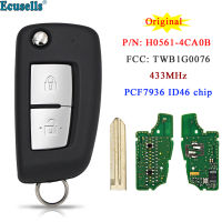 Oibwye Ecusells ชิป2ปุ่ม Kunci Remote Mobil PCF7936 433 MHz 2 ID46สำหรับ Nissan X-Trail อะไหล่ไม่ H0561-4CA0B TWB1G0076