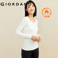 top●GIORDANO Women T-Shirts G-Warmer Stretchy Lightweight Thermal Tee Fleece-Lined Crewneck Basic Warm Casual Baselayer Tee 05512607