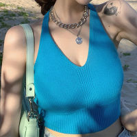 Short Sleeveless Knitted Suspender Vest Summer Womens Halter Top y Outer Wear V-neck Inner Base Shirt