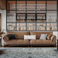 Leather sofa, piano keys, Italian minimalist living room, simple modern brown inline, light luxury small apartment