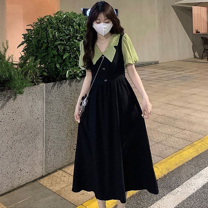 ชุดเดรสนักเรียนหญิงวิทยาลัยใหม่สองชุดเสื้อแขนสั้นมีปกโปโลยาวญี่ปุ่นฤดูร้อนกระโปรงทรงเอ