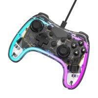 RGB Gamepad พร้อมจอยควบคุมเกมเทอร์โบ Ftion โปร่งใสป้องกันการสึกหรออุปกรณ์การเล่นเกมคอนโทรลเลอร์แบบมีสายสำหรับสวิตช์ PS