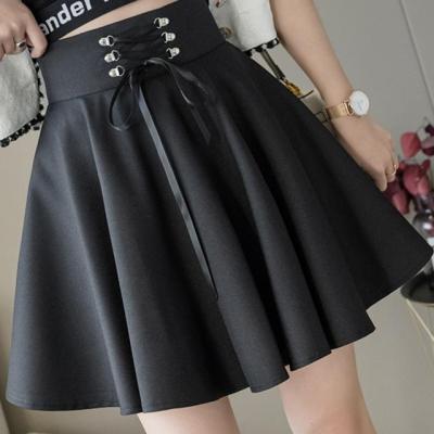 ‘；’ Womens Basic Versatile Flared Casual Mini Skater Skirt High Waisted School Goth Punk Black Skirt Harajuku
