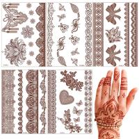 Brown Henna Temporary Tattoo Lace Fake Tattoos Flower Butterfly Heart Waterproof Henna Stickers for Women Festive Party Favors