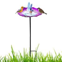 Bird Bath for Outside Freestanding Metal Stake Purple Flower Shape Bird Feeders for Outside Bird Bath Bowl Glass Bird Feeder for Outside Ponds Lawn sensible