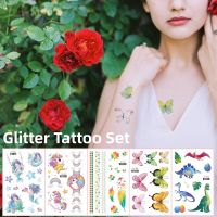 【YF】 Glitter Powder Tattoo Set Temporary Waterproof Children Women Vacation Tattoos Sticker Unicorn Butterfly Fake Tatoo Disposable