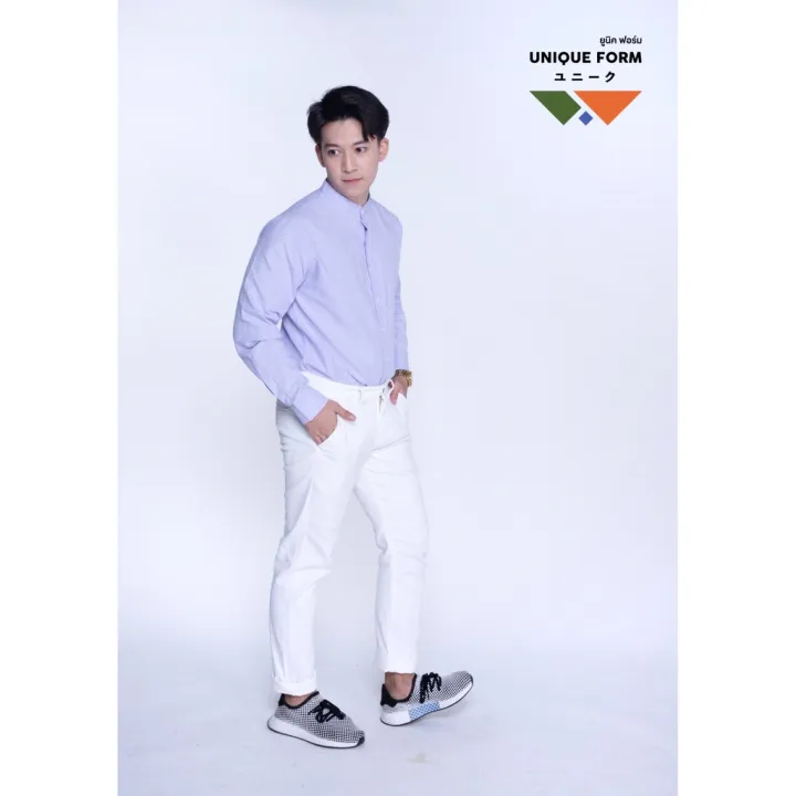 uniqueform-เสื้อเชิ้ต-แขนยาว-แขนสั้น-คอจีน-คอปก-สีม่วง-lavender-shirt-ผ้าอ้อกฟอร์ด-pure-oxford-shirt