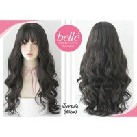 ?สินค้าขายดี? [น้ำตาลดำ (สีล้วน)]พร้อมส่ง  BELLE วิกผม พรีเมี่ยม ทูโทน ลอนวอลลุ่ม สไตล์เกาหลี 63CM แถมNETฟรี วิกผมคอสเพลย์ M263