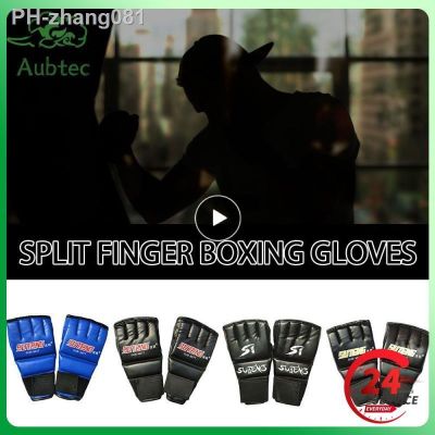 1 Pair Split-finger Boxing Gloves Half Finger MMA Gloves PU Leather Punching Bag Boxing Gloves Thai Training Workout Gloves