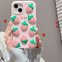 (Great. Cell phone case) Ins ญี่ปุ่นน่ารัก3D สตรอเบอร์รี่สีชมพูกรณีโทรศัพท์สำหรับ iPhone 13 12 11 Pro XS Max X XR 7 8พลัสน่ารักซิลิโคนป้องกันปกอ่อน