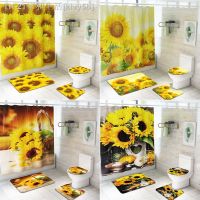 【CW】▼◈  of Sunflowers Pattern Shower Curtains Set Non Toilet Polyester Cover Sets Curtain