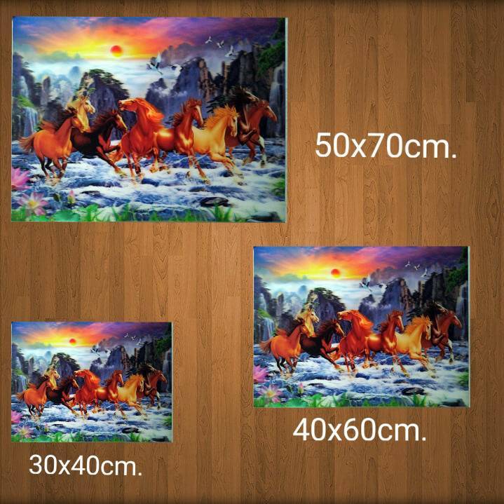 ภาพ3มิติม้า8ตัวด้านหลังมีพระอาทิตย์-40x60cm-ขึ้นเสริมฮวงจุ้ย-มีความเชื่อว่าม้าส่งผลทำให้ธุรกิจการค้าการงานประสบความสำเร็จเร็วยิ่งขึ้น