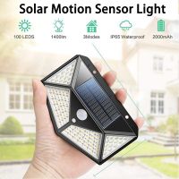 1/2/4Pcs 100 LED Solar Wall Lights Outdoor Solar Lamp PIR Motion Sensor Solar Powered Sunlight Street Light for Garden Light Power Points  Switches Sa