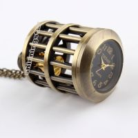 【CW】┅  Fashion design bronze bird cage pocket watch necklace pendants chain retro mens watches relogio de bolso