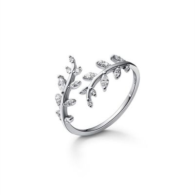 แหวนแต่งงานใบต้นไม้เพทายหรูหราสำหรับเครื่องเพชรงานหมั่นผู้หญิง Ring2022นิ้วเปิดคริสตัลสีขาวแบบปรับได้