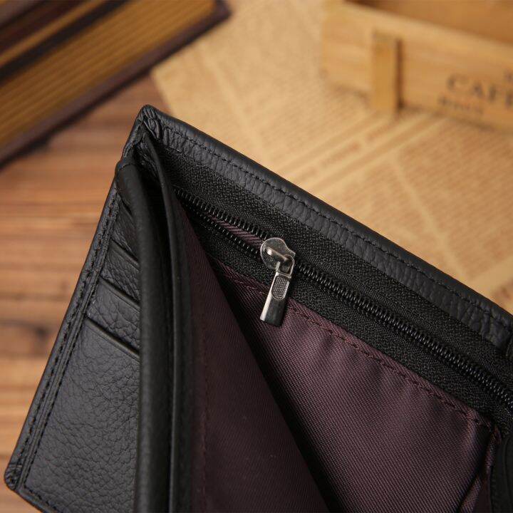 layor-wallet-กระเป๋าสตางค์หนังวัวแท้สินค้าพรีเมี่ยมกระเป๋าใส่เงินของผู้ชายหนังแท้สั้นสีดำ-กระเป๋าเล็ก-walet-portefeuille-homme