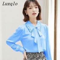 Luxqlo เสื้อเบลาส์เข้ารูปสำหรับผู้หญิงฉบับภาษาเกาหลีเสื้อขนาดใหญ่สีทึบหลวมแฟชั่นใหม่เรียบง่าย