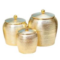 Luxury Golden Ceramic Storage Jar Porcelain Sealed Box Large-capacity Food Container Coffee Bean Tea Caddy Crafts Ornaments Gift