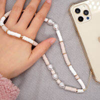 สีเทา Soft Clay Pearl สายคล้องศัพท์มือถือโซ่ Anti-Lost Lanyard สำหรับผู้หญิงแฟชั่นยาวศัพท์มือถือจี้เครื่องประดับ Accessories