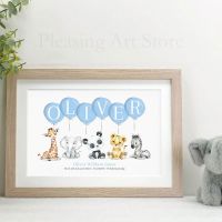 【hot】๑  African Animals Poster Print Canvas Painting Personalised Name Wall Picture Baby Bedroom