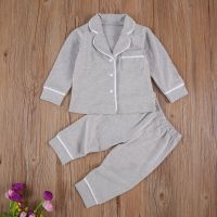 2 Pcs Infant Kids Girls Boys Pajama Sets Long Sleeve Lapel Buttons Shirt Top+Pant Cotton Casual Children Sleepwear Nightwear