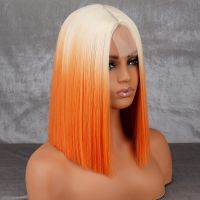 【LZ】◕▧✷  WERD Short Orange Wig Middle Part Blonde Lady Bob Hair Synthetic Heat Resistant Wig Cosplay Wig