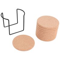 Round Cork Coasters for Drinks,with Metal Holder Storage Caddy,Reusable Saucers for Cold Drinks Wine Glasses Cup