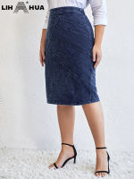 LIH HUA Women S Plus Size Denim Skirt Chic Elegant Skirt For Chubby Women Autumn Knitted Cotton Skirt