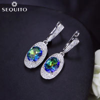 Sequitoที่มีเสน่ห์ดอกไม้วางห้อยต่างหูห่วงฝังบิ๊กรีCubic Z irconiaเพชรที่สวยหรูแฟชั่นเครื่องประดับเงินชุบสำหรับวาเลนไทน์ของขวัญSE-208