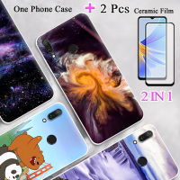 2ใน1สำหรับ Huawei Y7 2019เคสโทรศัพท์พร้อมที่ป้องกันหน้าจอเซรามิกฟิล์มกันรอยกันกระแทกโค้ง